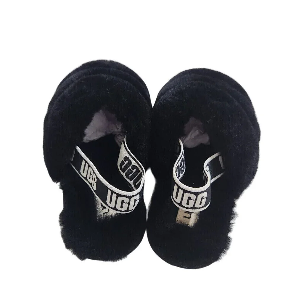 UGG Slippers Fluff Yeah Toddler Size 10 Fuzzy Black House Shoes 188
